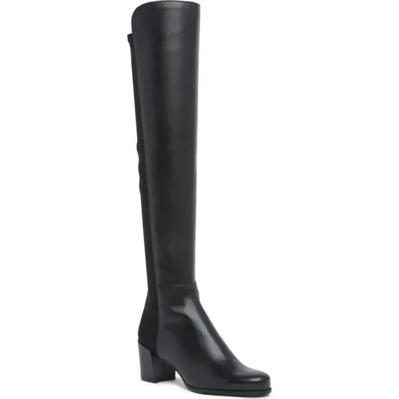 Stuart Weitzman 5050 Over the Knee Boots- Black Leather City Block Heel Size 4 - Picture 3 of 8